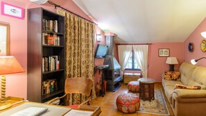 TV, lareira, DVD player