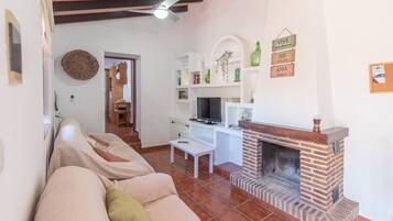 Télévision, cheminée, table de tennis de table