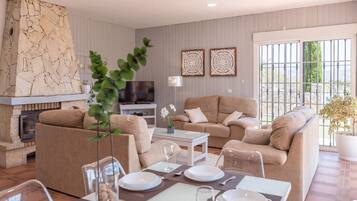 Televisión y chimenea