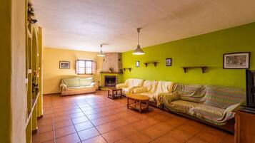 Een televisie en een open haard