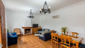 TV, fireplace