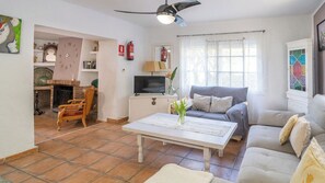 Televisión, chimenea y reproductor de DVD 