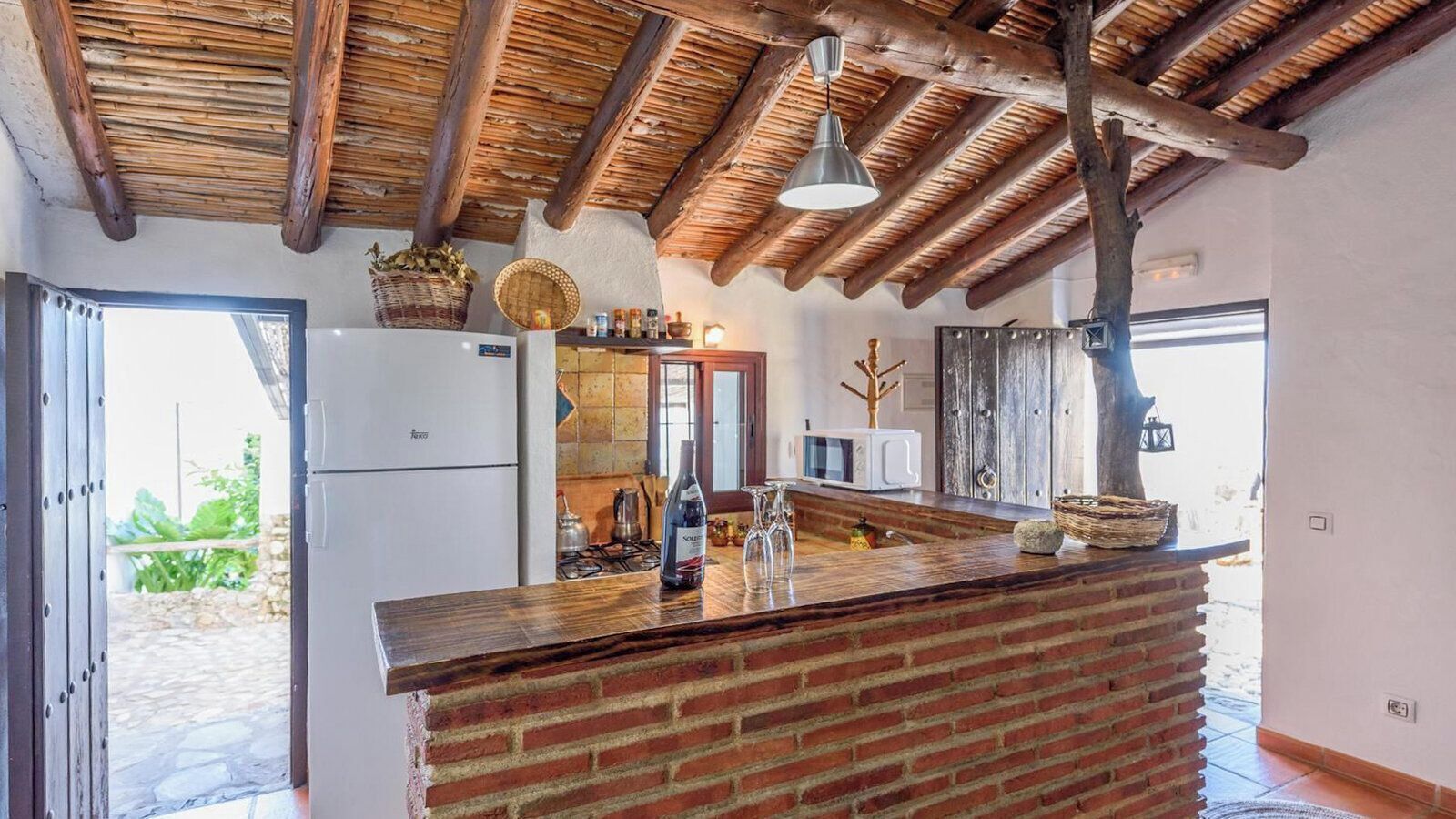 Frigorífico, microondas, horno y placa de cocina