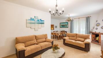 TV, fireplace