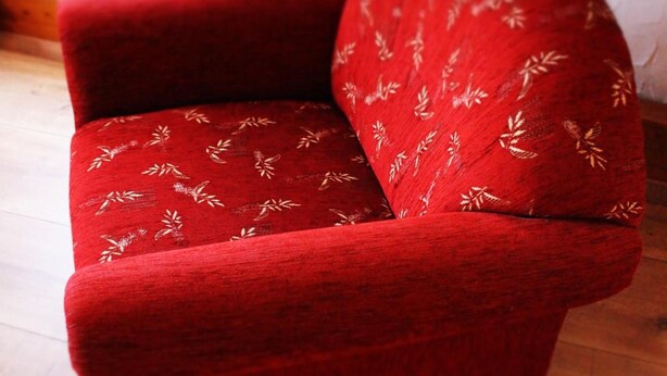 A red armchair with a floral pattern. - Hotel Atelier Sonne (Schliengen)
