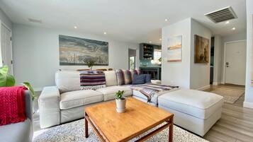 Smart TV, fireplace, Netflix, books