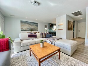 Smart TV, fireplace, Netflix, books