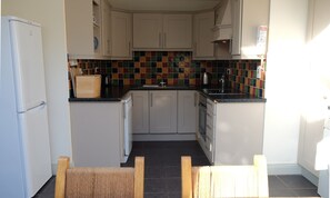 Fridge, dishwasher, cookware/dishes/utensils