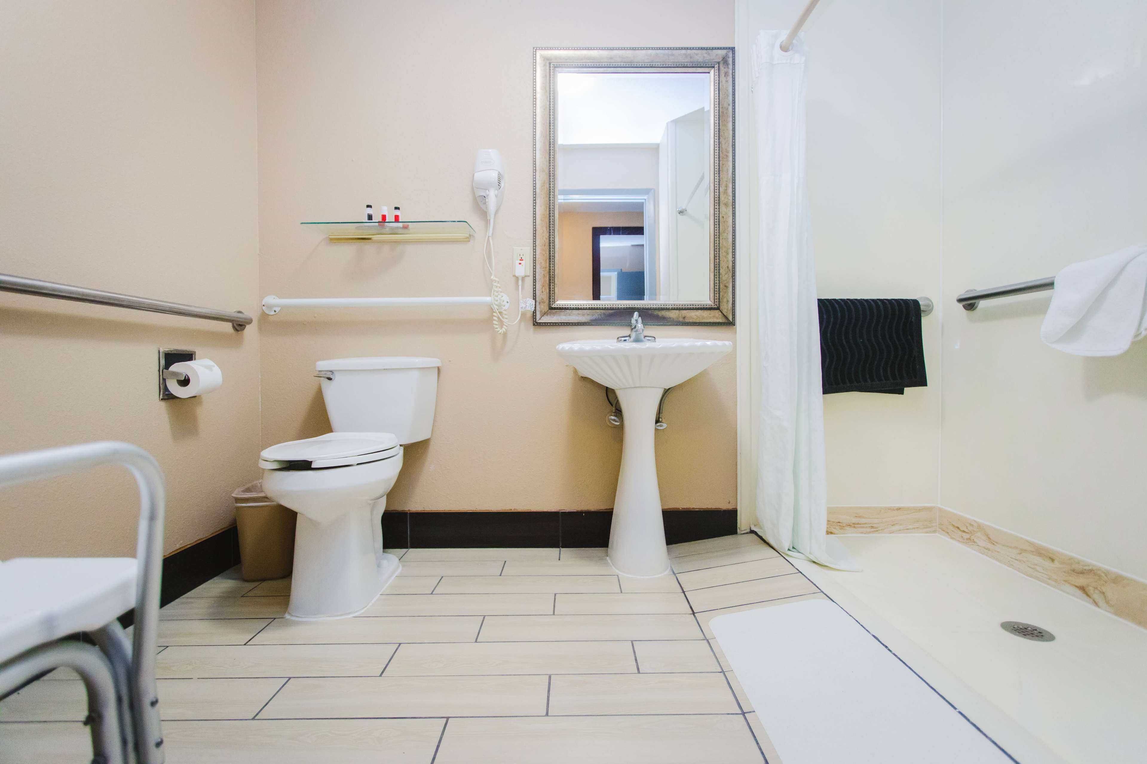 free toiletries, hair dryer, towels