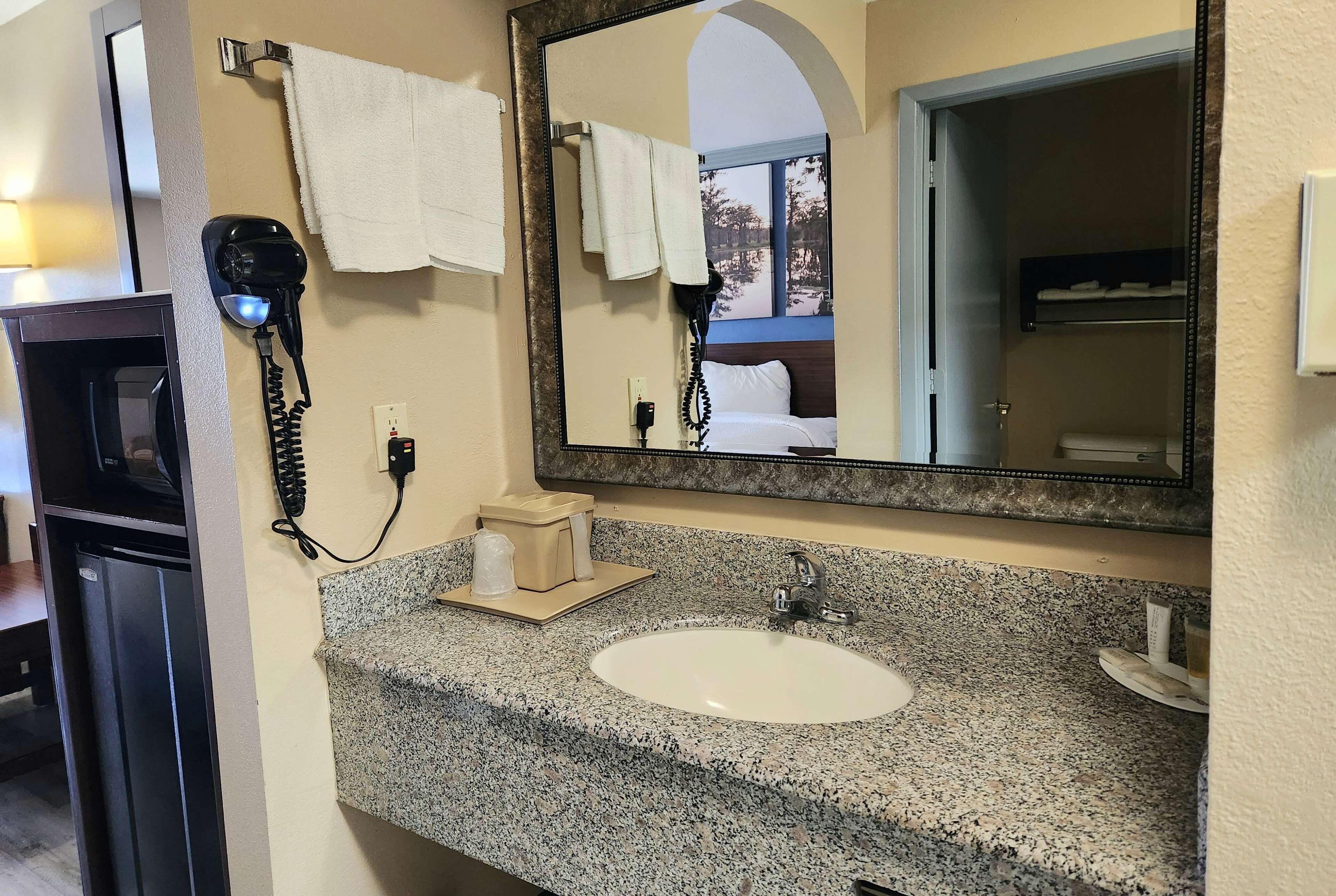 free toiletries, hair dryer, towels