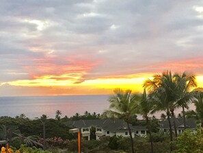 A coastal view with houses and palm trees, likely a vacation area. - UPPER UNIT  -1500 sq/ ft - 30 + days ! (Kailua-Kona)