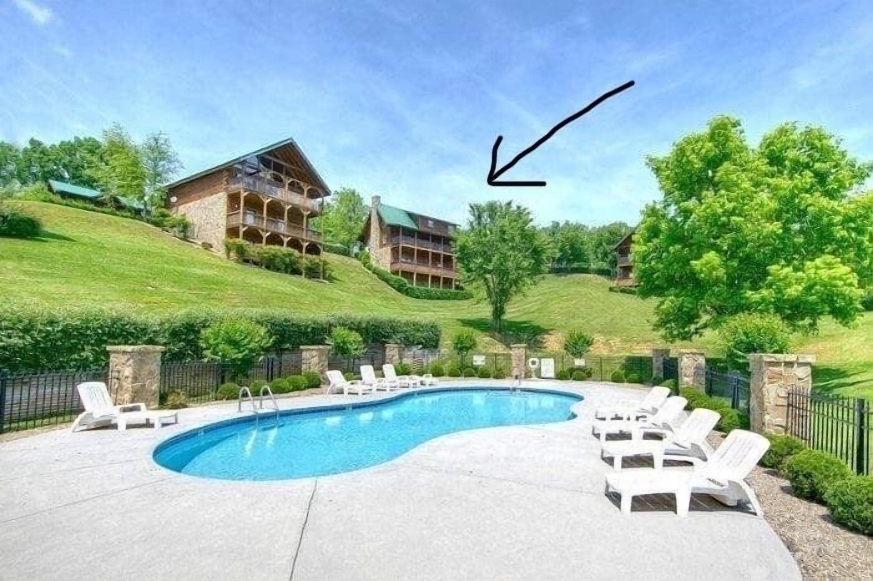 Arrow is point at Easy Breezy!  Great view of the pool from the back deck!