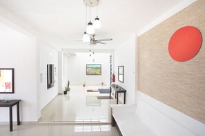 32-inch flat-screen TV with satellite channels, TV, books