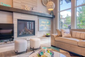 TV, fireplace, video games, stereo