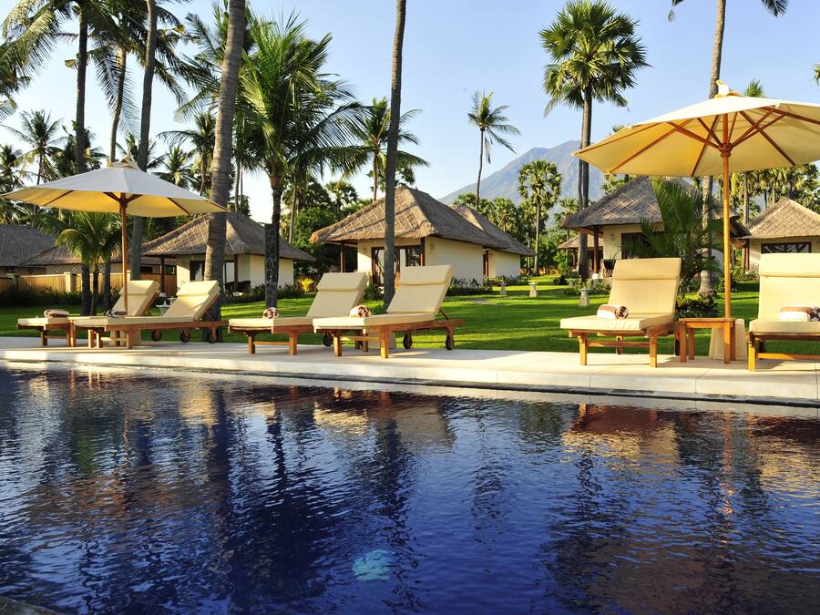 2 outdoor pools, open 8:00 AM to 8:00 PM, pool loungers