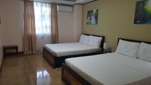 Desk, laptop workspace, free WiFi, bed sheets