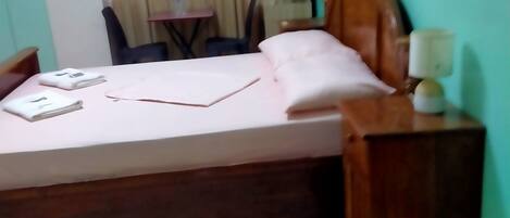 Desk, laptop workspace, free WiFi, bed sheets