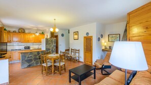 Télévision, cheminée, lecteur de DVD, chaîne hi-fi