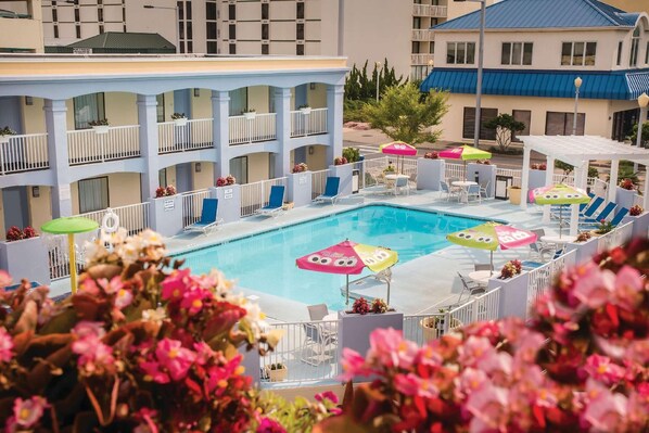 Una piscina cubierta, una piscina al aire libre de temporada, tumbonas