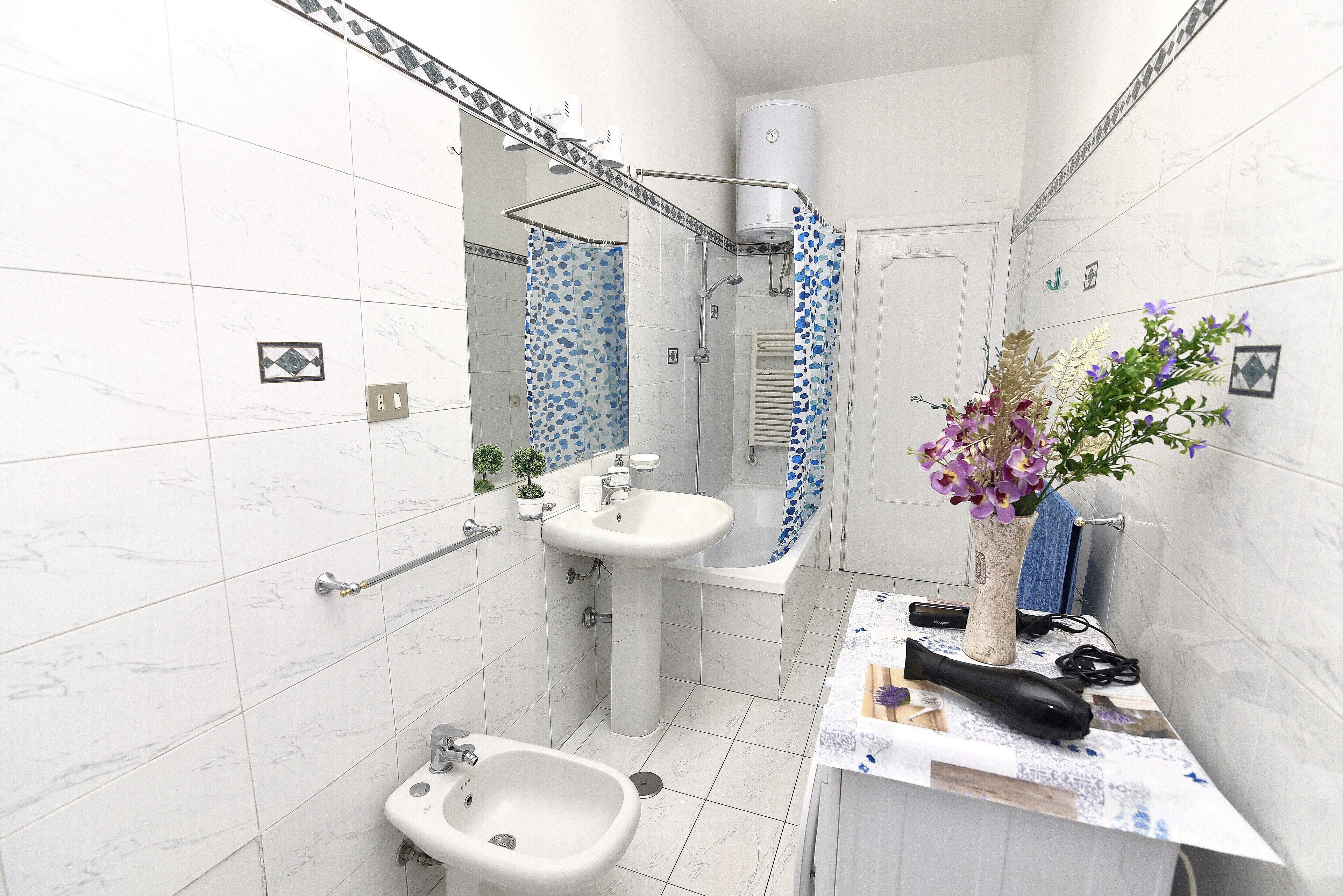 Free toiletries, hair dryer, bidet, towels