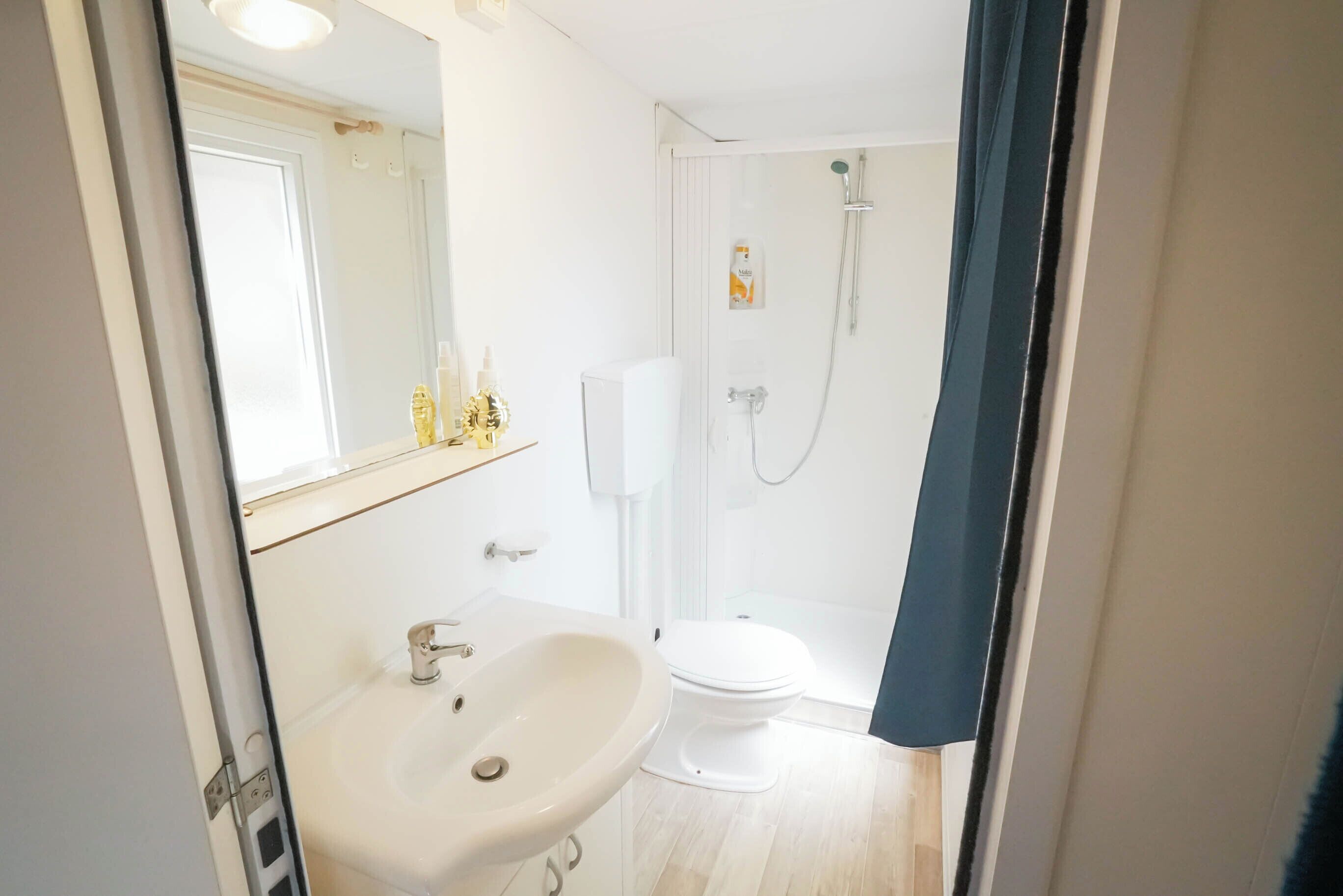 Casa móvil estándar, 2 habitaciones | Baño | Ducha y cabezal de ducha tipo lluvia
