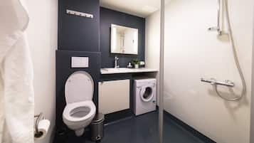 Shower, towels, toilet paper