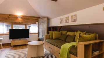 Fernseher, Kamin, DVD-Player, Bücher