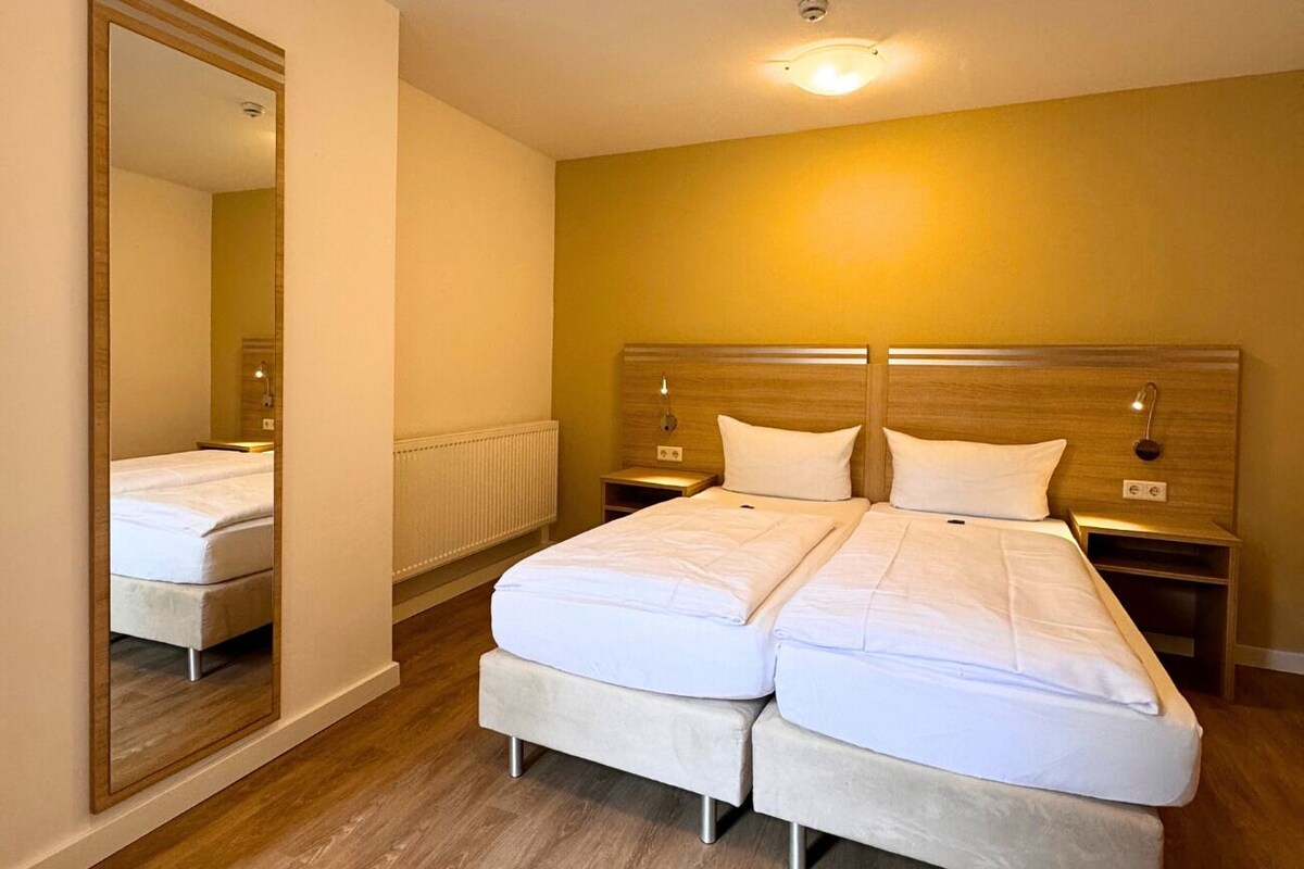 Habitación económica doble | Ropa de cama hipoalergénica, escritorio, wifi gratis
