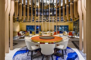 Dinner served, Chinese cuisine, garden views 