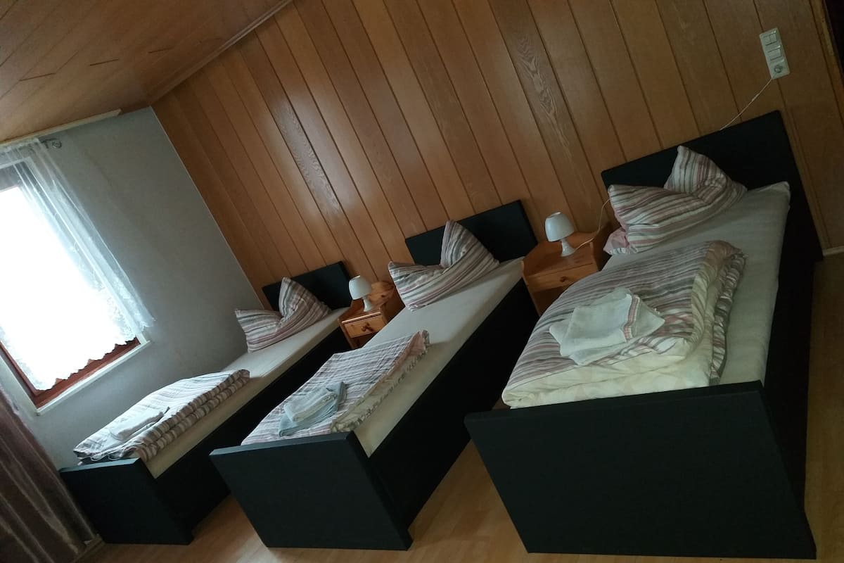 Driepersoonskamer | Een bureau, een strijkplank/strijkijzer, gratis wifi, beddengoed