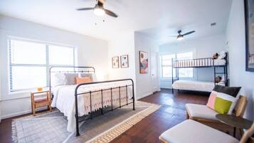 2 bedrooms, desk, iron/ironing board, travel crib