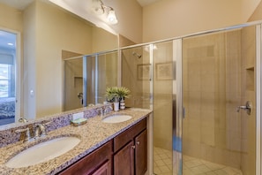 House, 4 Bedrooms (3 Bathrooms) | Bathroom | Separate bathtub and shower, hair dryer, towels, soap - Festival Disney Oasis by VillaDirect (Davenport)