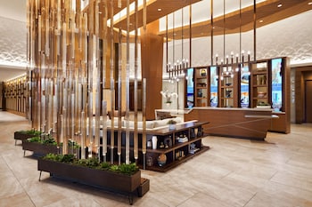 Hotel entrance and lobby at JW Marriott Anaheim Resort