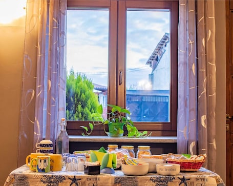 Dining. Large apartment with garden view suitable for cycle tourism