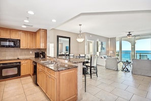 Microwave, dishwasher, coffee/tea maker, toaster