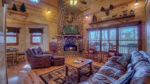 TV, fireplace, video games, DVD player