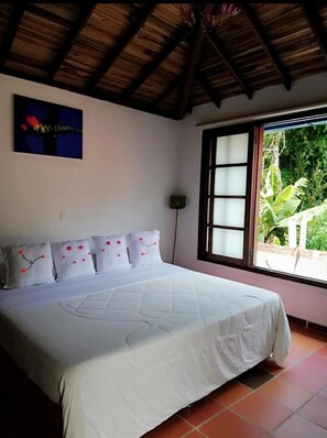 Desk, laptop workspace, blackout curtains, iron/ironing board