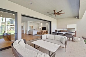 TV, fireplace, stereo - Maui Resort Rentals: Luana Garden Villas 4B – Modern 3BR Villa at Kaanapali’s Newest Luxury Residences! (Lahaina)