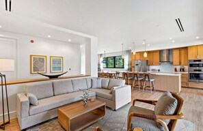 Télévision, cheminée, chaîne hi-fi