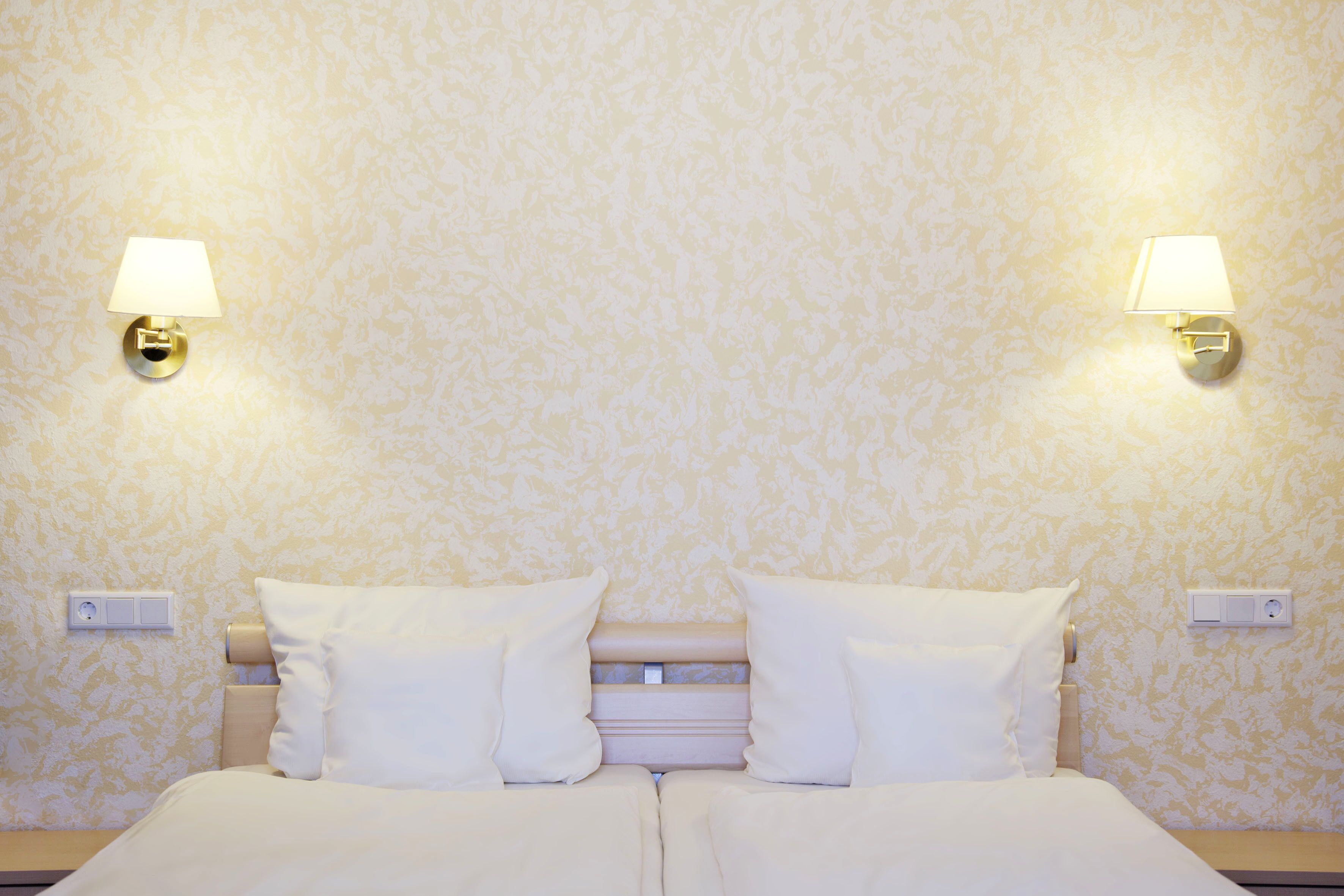 hypo-allergenic bedding, desk, blackout curtains, soundproofing