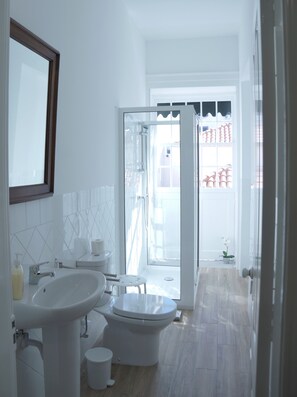 Regadera, secadora de cabello, bidet, toallas 
