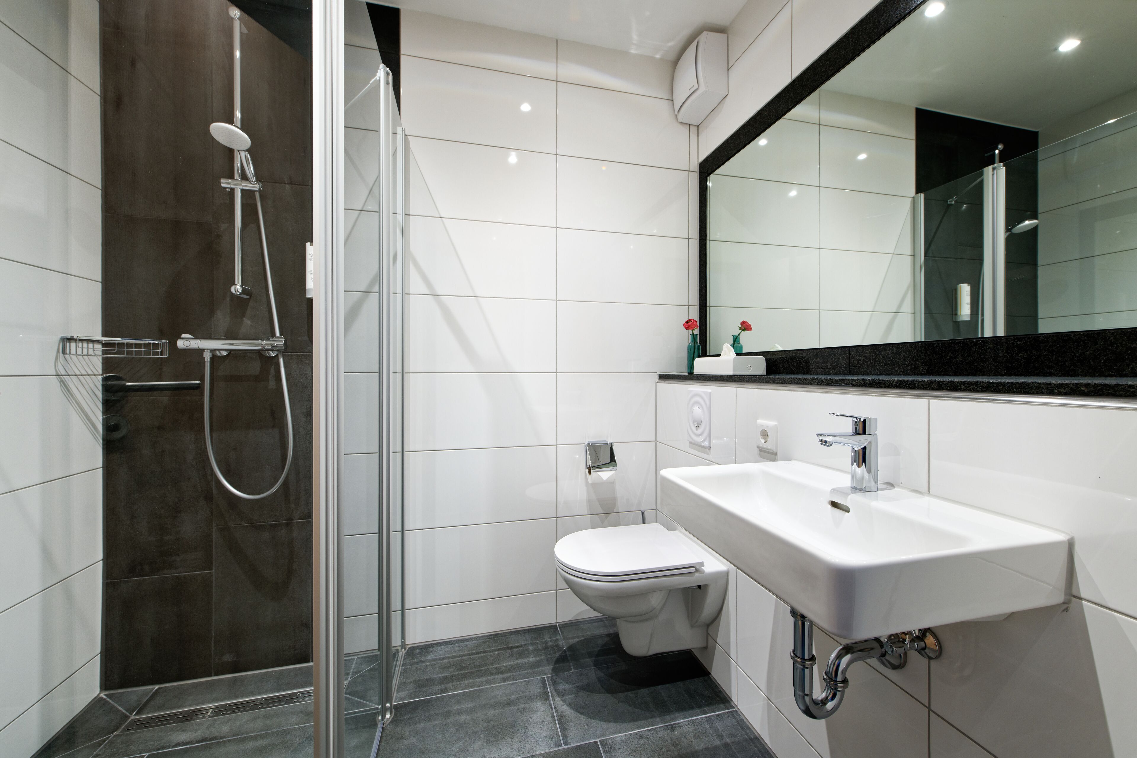 classic double room | bathroom | shower, hair dryer, bathrobes, slippers