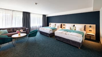 Family Quadruple Room | Hypo-allergenic bedding, free minibar, in-room safe, desk