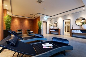 Couples treatment rooms, sauna, facials, manicures and pedicures