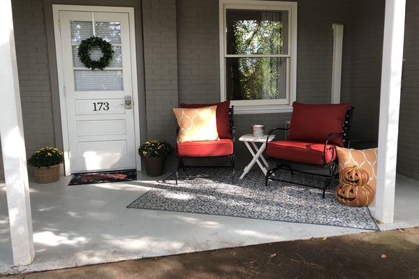 Private patio with comfortable chairs