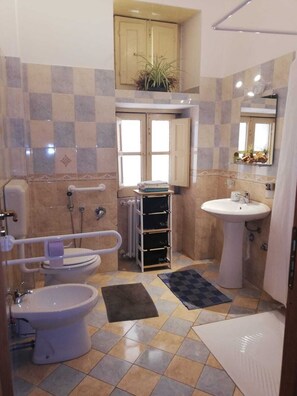 Standard Double Room | Bathroom | Shower, hair dryer, bidet, towels