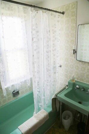 Ensemble douche/baignoire, sèche-cheveux, serviettes fournies, savon