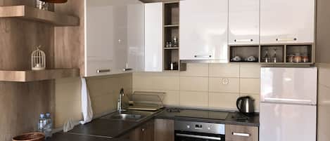 Luxury Apartment, Lake View | Private kitchen | Fridge, oven, stovetop, electric kettle