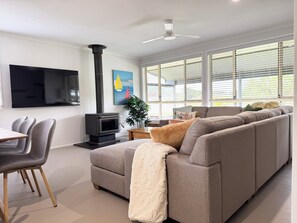 Smart TV, fireplace, Netflix, DVD player