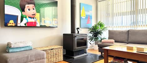 Smart TV, fireplace, Netflix, DVD player